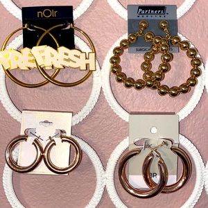 NWT Lot of 4 sets of 1990’s 90’s Retro Hoop Earrings